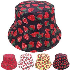 Strawberries Print Reversible Bucket Hat