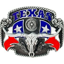 Texas Flag Belt Buckle - Confederate Flag Longhorn Design