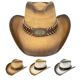 Bulk Cowboy Hats Wholesale - Star Buckle with Laced Band
