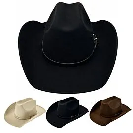 Dozen Wholesale Felt Cowboy Hats with Slim Tone-on-Tone Silver Accent Hatband - Assorted Black, Cream & Brown