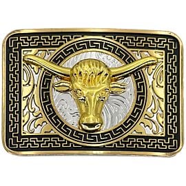 Men's belt buckles - Golden Longhorn on floral design