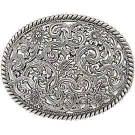 Silver Floral Western Belt Buckle
