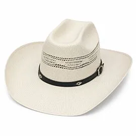 Wholesale Ivory Woven Straw Cowboy Hats – Black Leather Hatband with Silver Diamond Studs – Wide Rodeo Brim