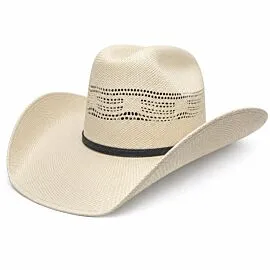 Wholesale Ivory Woven Straw Cowboy Hats – Embossed Scroll Black Leather Hatband – Vented Cattleman Crown