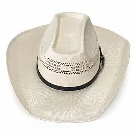 Wholesale Ivory Woven Straw Cowboy Hats – Plain Black Leather Hatband with Silver Buckle – Wide Rodeo Brim