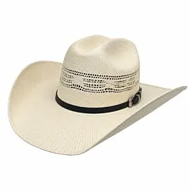 Wholesale Ivory Woven Straw Cowboy Hats – Plain Black Leather Hatband with Silver Ranger Buckle – Vented Cattleman Crown 