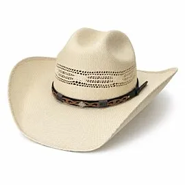 Wholesale Ivory Woven Straw Cowboy Hats – Tan Cutout Leather Hatband with Silver Diamond Concho – Cattleman Crown 