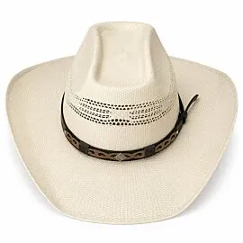 Wholesale Ivory Woven Straw Cowboy Hats – Tan Cutout Leather Hatband with Silver Diamond Concho – Wide Rodeo Brim