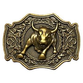 Wild Bull Belt Buckle with Floral Design