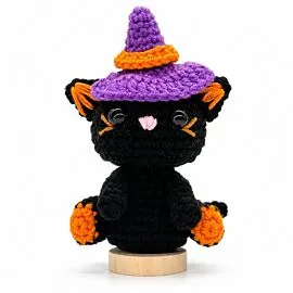 Witch Hat Black Cat - Crochet Halloween Kitten Doll