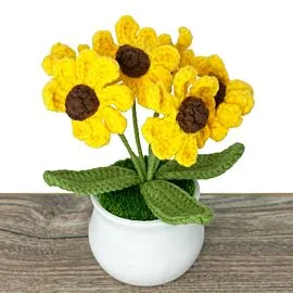 Yellow Crochet Daisy Flower in Pot
