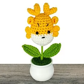 Gold Reindeer Design Crochet Flower in a Pot
