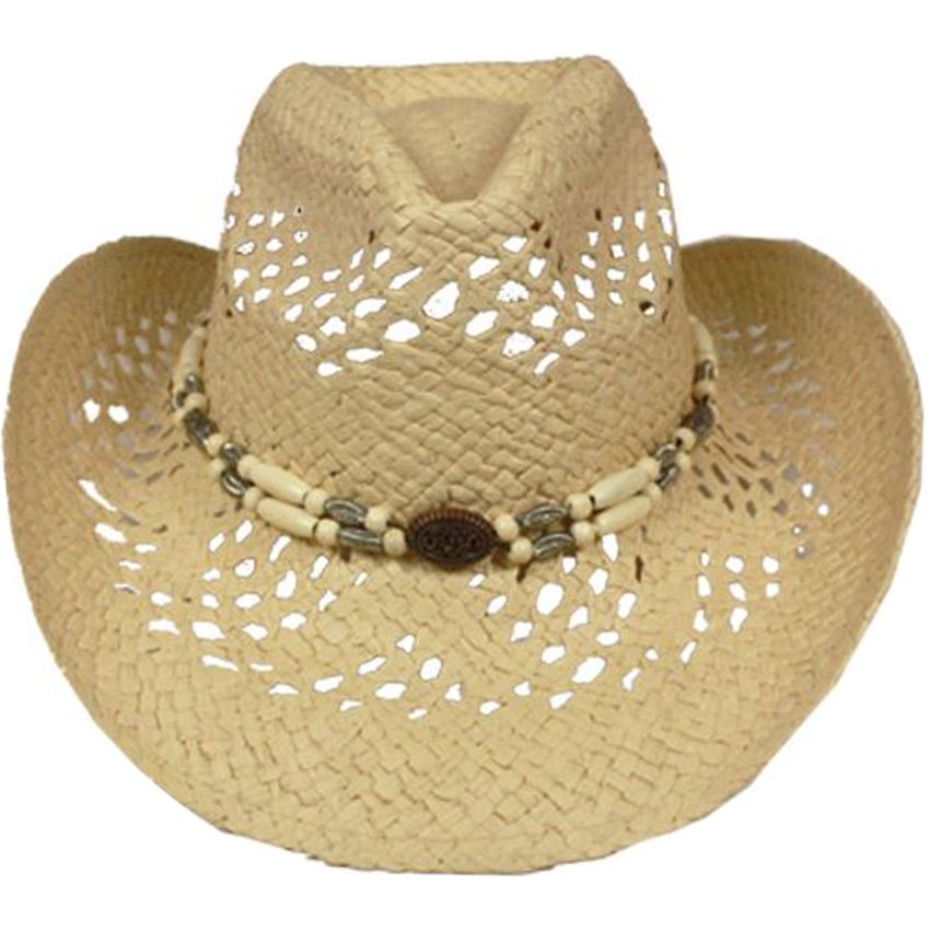 Wholesale Hollow Light Brown Straw Beach Cowboy Hat