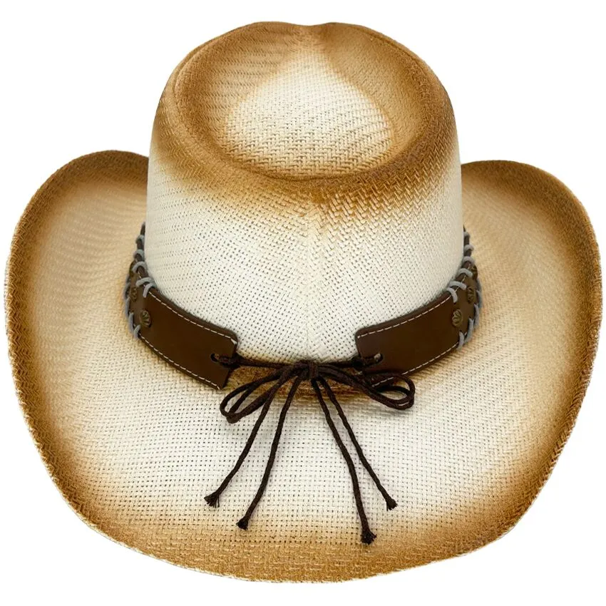 Gold Straw Star Cowboy Western Fedora Hat High Quality Paper Straw Brown Shade Western Cowboy Hat with  main image 3