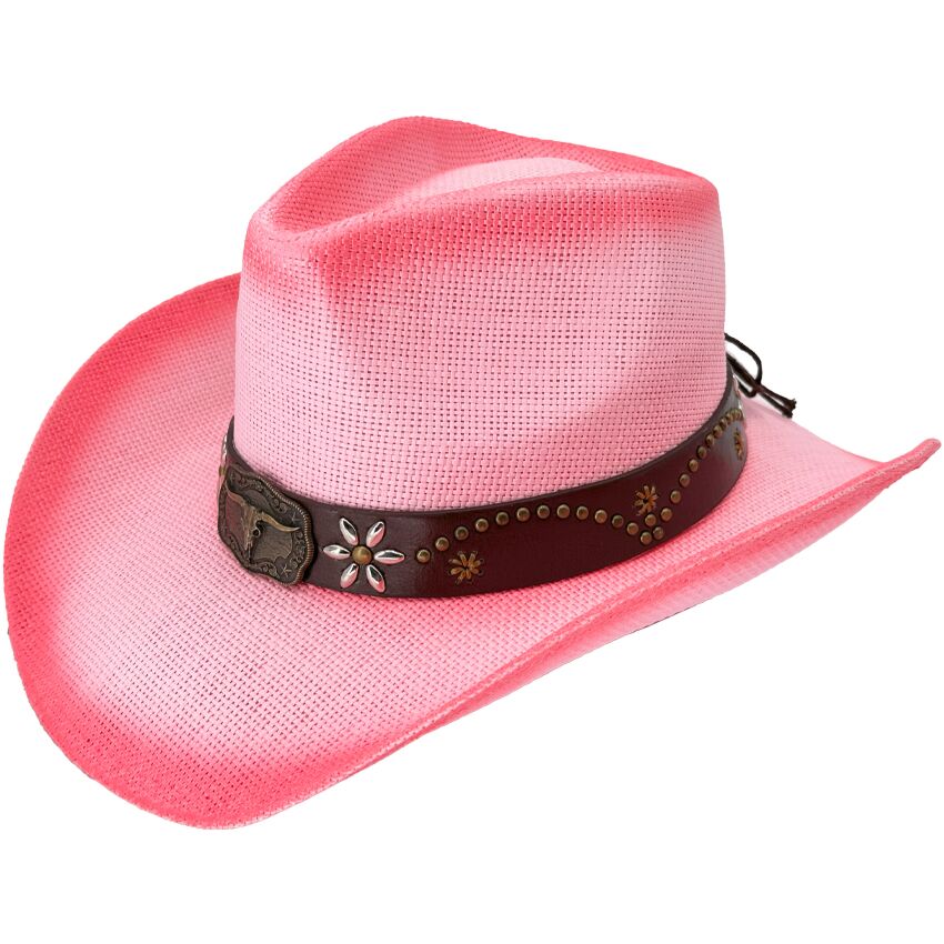 Wholesale Pink Shade Western Cowboy Hat with Bull Beaded Band