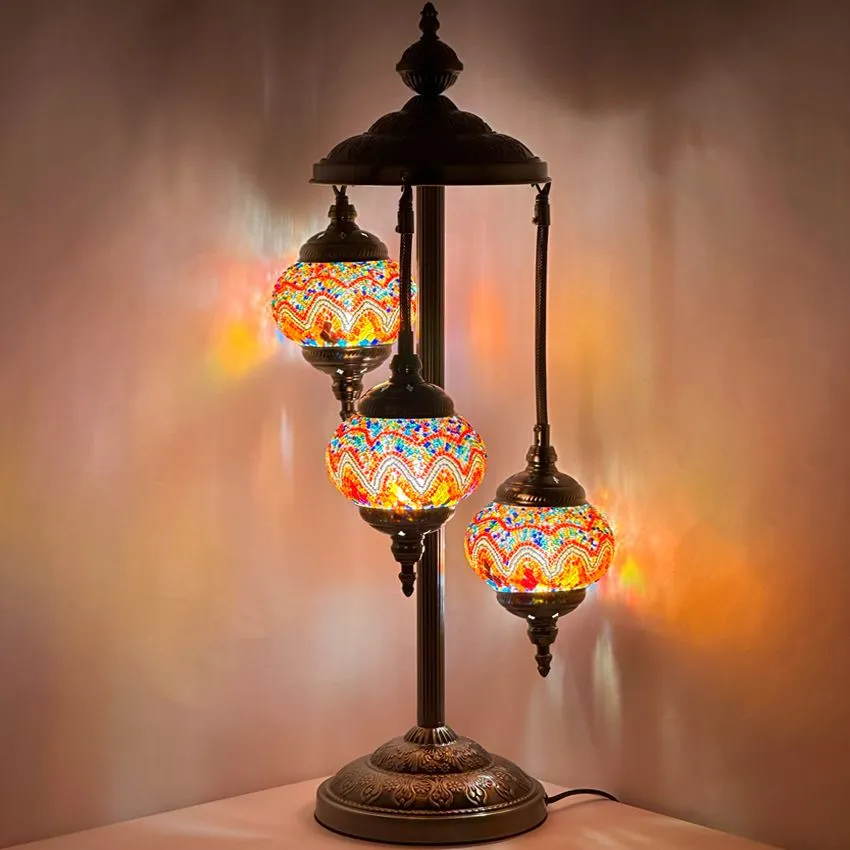 Fire Waves Handcrafted Turkish Floor Lamps with 3 Globes Without Bulb