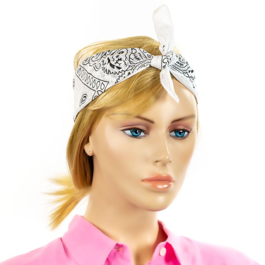 White Paisley Printed Cotton Bandanas