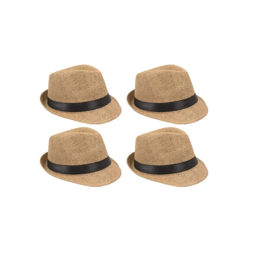 Wholesale Classic Tan Toyo Straw Trilby Fedora Hat with  display picture 2