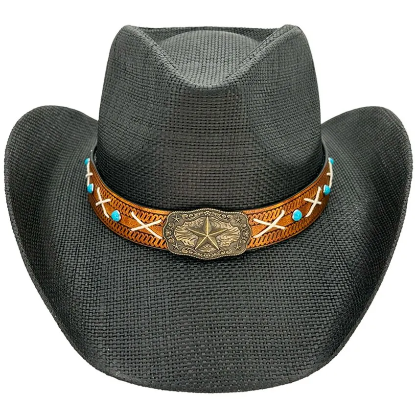 Wholesale Paper Straw Star Style Black Western Cowboy Hat