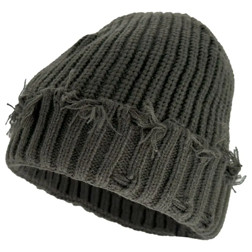 Y2k Knitted Beanies with Vintage Ripped Design - Assorted Colors