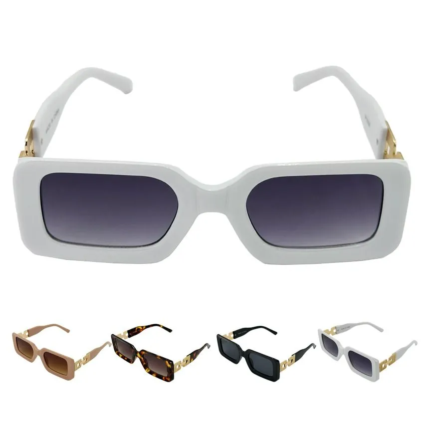Retro Sunglasses for Women with Rectangular Frame Golden Chain Assorted UV 400