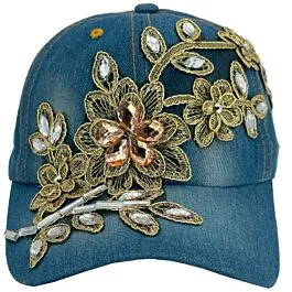 Embellished Pink, Blue, Brown and Green Floral Crystal Baseball Cap. DIY Pearl & Safety Pin Baseball Cap: Unique Decor Ideas for  main image 3