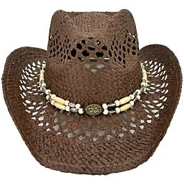Wholesale Dark Brown Straw Cowboy Hats – Beaded Band display picture 1