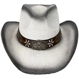 Gray Western Straw Cowboy Hat with Leather Band Avery | Mens Gray Pinch Front Western Curled Straw Cowboy  main image 2