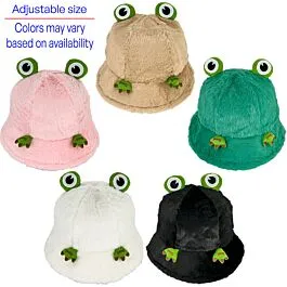Bulk Bucket Hats for Winter - Frog Plush Hats
