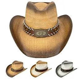 Wholesale Cowboy Hats – Mixed Shade Star Buckle Laced Band