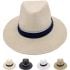 Men's Straw Summer Hat - Wide Brim Hat with Blue Strip