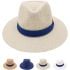 Blue Color Band Flat Brim Straw Summer Hat