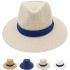 Blue Color Band Flat Brim Straw Summer Hat