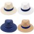 Blue Color Band Flat Brim Straw Summer Hat