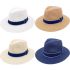 Blue Color Band Flat Brim Straw Summer Hat