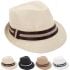 Adult Trending Casual Straw Trilby Fedora Hat Set
