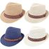 Breathable Assorted Colors Braid Band Straw Adult Trilby Fedora Hat Set