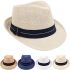 Breathable Assorted Colors Dotted Band Straw Adult Trilby Fedora Hat Set