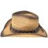 Paper Straw Brown Cowboy Hat with Long Horn Bull Leather Laced Band