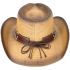 Paper Straw Brown Cowboy Hat with Long Horn Bull Leather Laced Band