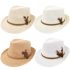 Breathable Braided Band With Feather Straw Adult Fedora Hat Set
