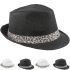 Elegant Adult Panther Ribbon Straw Trilby Fedora Hat Set