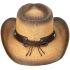 Paper Straw Long Horn Bull Turquoise Bead Band Brown Cowboy Hat