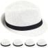 Elegant White Paper Straw Trilby Fedora Hat with Black Band