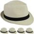 Beige Paper Straw Trilby Fedora Hats - 60 CM