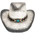 White Cowboy Hat with Turquoise Beaded Laced Band - Black Shade