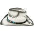 Breathable Raffia Straw White Cowboy Hat with Beaded Band - Black Shaded