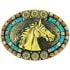 Horse Design Turquoise and Brown Beaded Western Belt Buckle