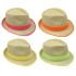 Cream Straw Trilby Fedora Hat Set with Neon Color Strip Band