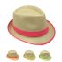 Cream Straw Trilby Fedora Hat Set with Neon Color Strip Band